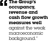&ldquo;The Group&rsquo;s occupancy, revenue and cash flow growth measures well against the weak macroeconomic background.&rdquo;